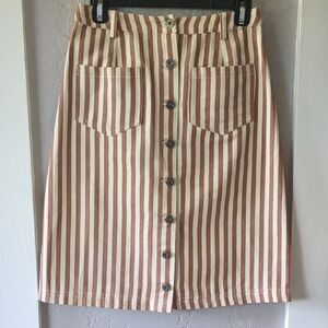 Emberley Elegant Tan and Cream Striped Pencil Skirt With Pockets